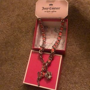 Juicy Couture Diamond Crown Pink Fabric Chain Necklace